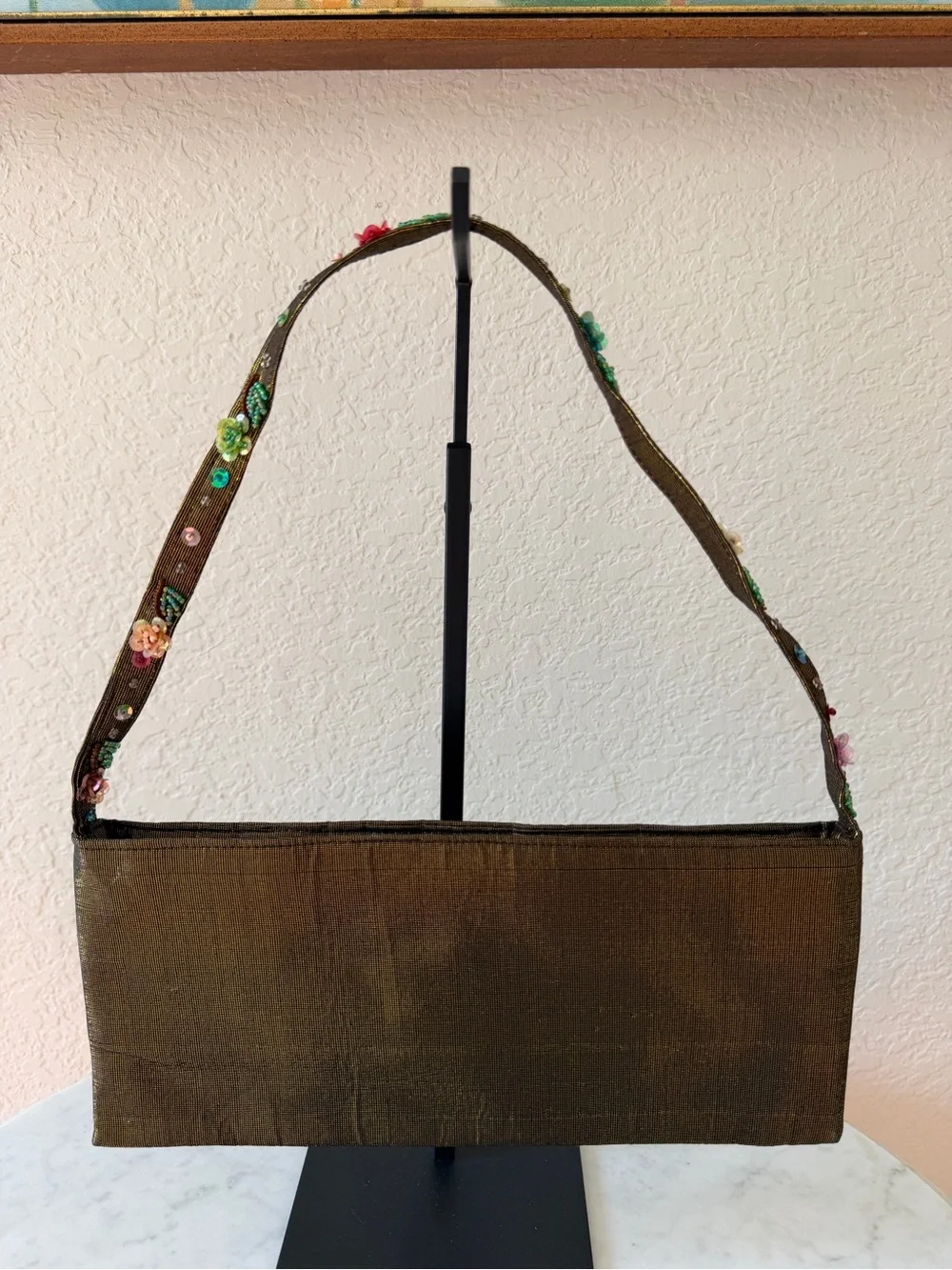 Vintage Accessori Y2K Floral Beaded Sequin Baguette Shoulder Bag